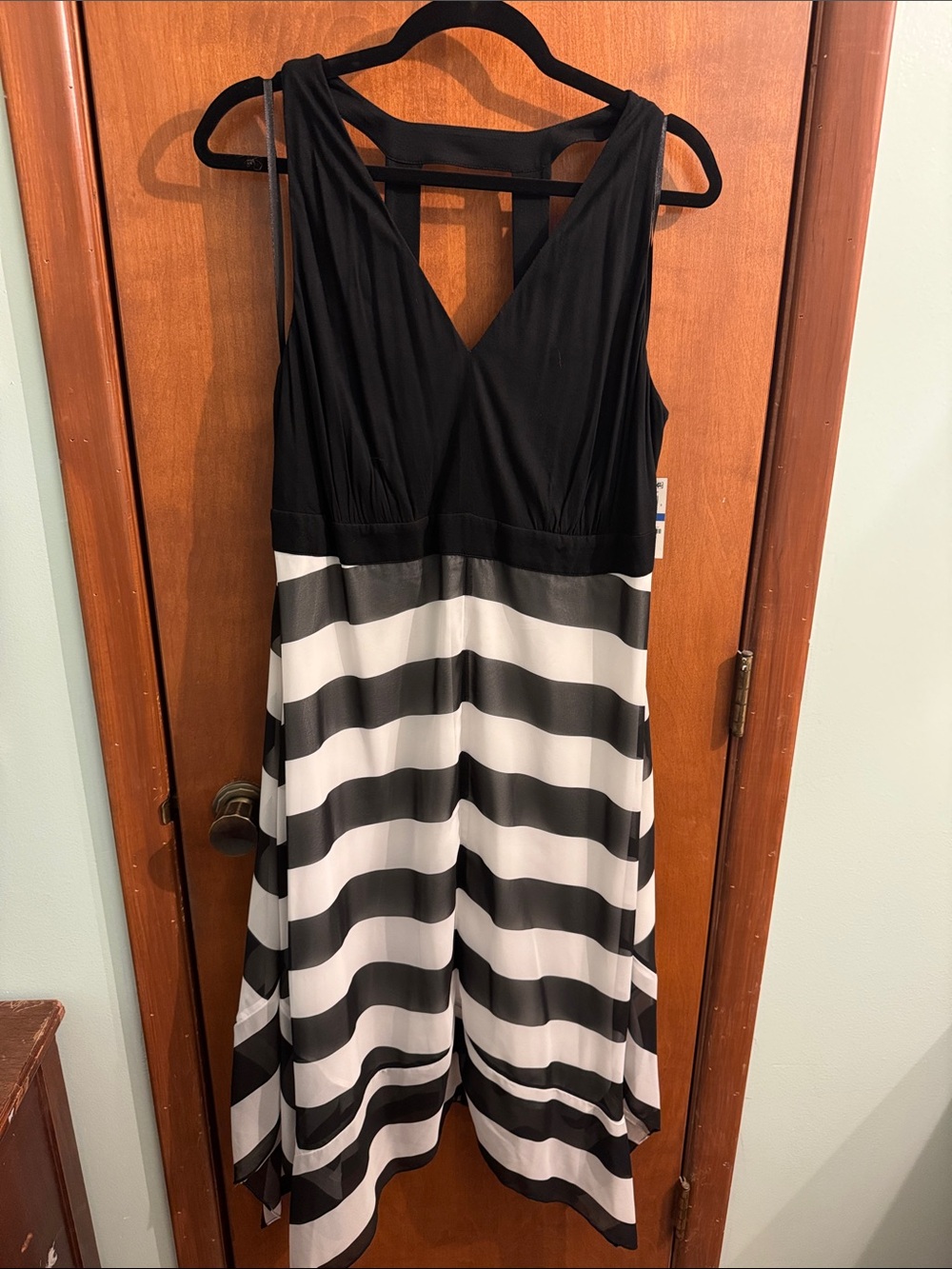 INC International Concepts Black & White Asymmetrical V-Neck Dress